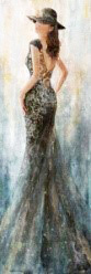 PXYW674 Wall décor art oil on canvas figures lady in evening dress blue silver tones